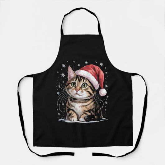 クリスマス 猫 雪 サンタ帽子 冬 エプロン (正面)