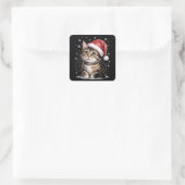 クリスマス 猫 雪 サンタ帽子 冬 スクエアシール (バッグ)