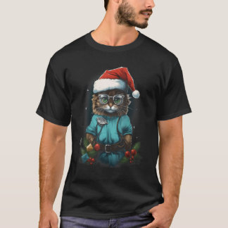 クリスマス 猫 麻酔科医 笑える 猫 医療 D Tシャツ