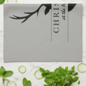 クリスマス……田舎，森林，牡鹿 キッチンタオル (折り畳み)