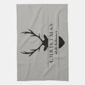 クリスマス……田舎，森林，牡鹿 キッチンタオル (縦)