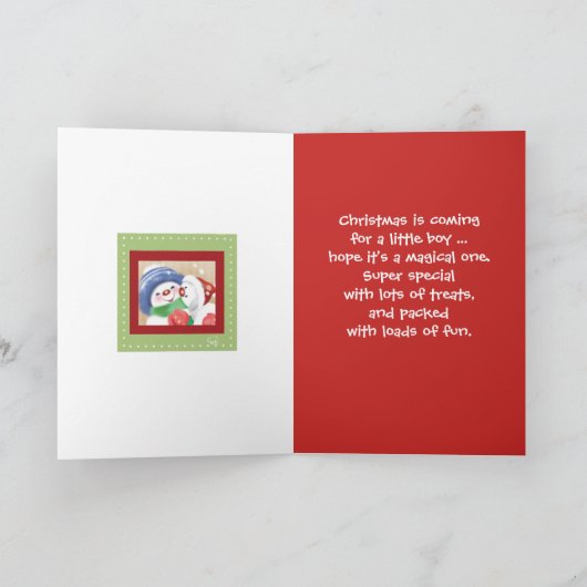 クリスマス、男の子、雪の子供および子犬、 シーズンカード (内部)