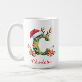 クリスマス 男性 ジンジャーマン モノグラムイニシャルC メリークリスマス コーヒーマグカップ