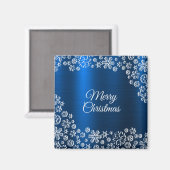 クリスマス 白い雪の結晶 ネイビーブルー 記念日 マグネット (正面/裏面)