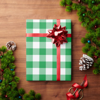 クリスマス 白とケリーグリーン バッファロー チェック ラッピングペーパー