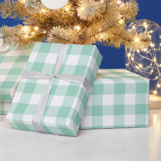 クリスマス 白と淡い水色のバッファロー チェック柄 ラッピングペーパー