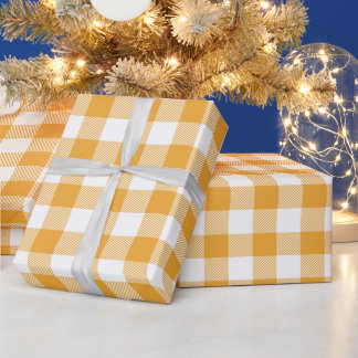 クリスマス 白 オレンジ バッファロー チェック ラッピングペーパー