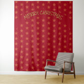 クリスマス | 祭りの雰囲気 | ゴールドの星 | 赤い背景 タペストリー (インサイチュ)