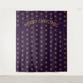 クリスマス | 祭りの雰囲気 | 金色の星 | 紫色の背景 タペストリー
