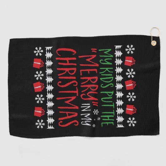 クリスマス – 私の子供たちは私のメリークリスマスに入れる ゴルフタオル (横)