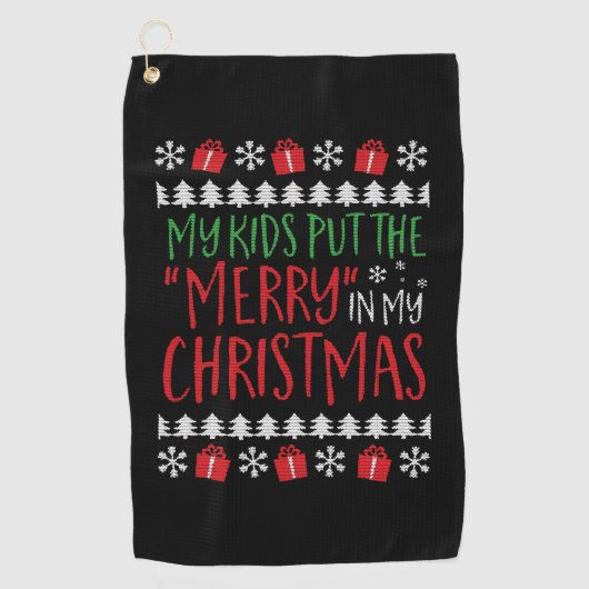 クリスマス – 私の子供たちは私のメリークリスマスに入れる ゴルフタオル (正面)