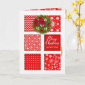 クリスマス、秘密の友達、リースが付いている赤いパネル・ドア カード (黄色い花)