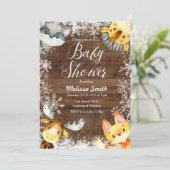 クリスマス・素朴なウッドランドの赤ちゃんシャワーへの招待 招待状 (スタンド正面)
