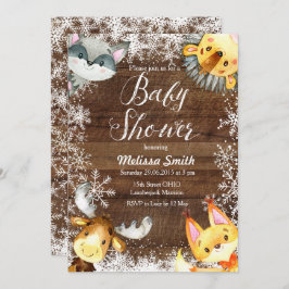 クリスマス・素朴なウッドランドの赤ちゃんシャワーへの招待 招待状