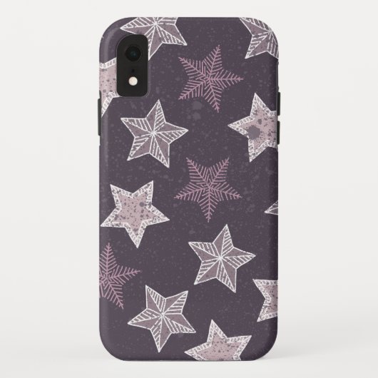 クリスマス 紫色 雪の結晶 星柄 Case-Mate iPhoneケース (裏面)