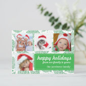 クリスマス(緑と白)のクリスマス用フォトカード 招待状 (スタンド正面)