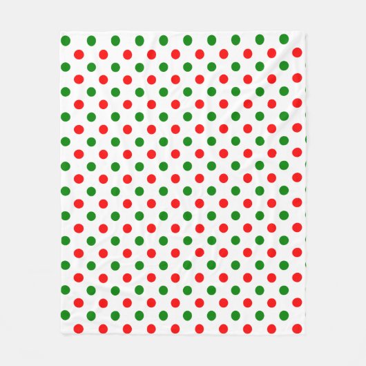 クリスマス - 緑と赤の水玉模様   フリースブランケット (正面)