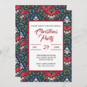 クリスマス、緑のホリー離れズ、ベリー、赤い弓 招待状 (正面/裏面)