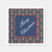 クリスマス、緑のホリ離れーの、赤い果実、弓 スタンダードカクテルナプキン (正面)