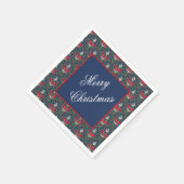 クリスマス、緑のホリ離れーの、赤い果実、弓 スタンダードカクテルナプキン (角)