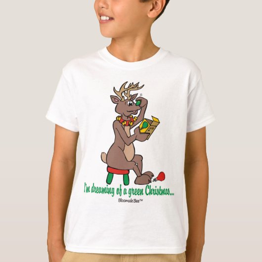 クリスマス: 緑はトナカイをゆっくり進ました Tシャツ (正面)