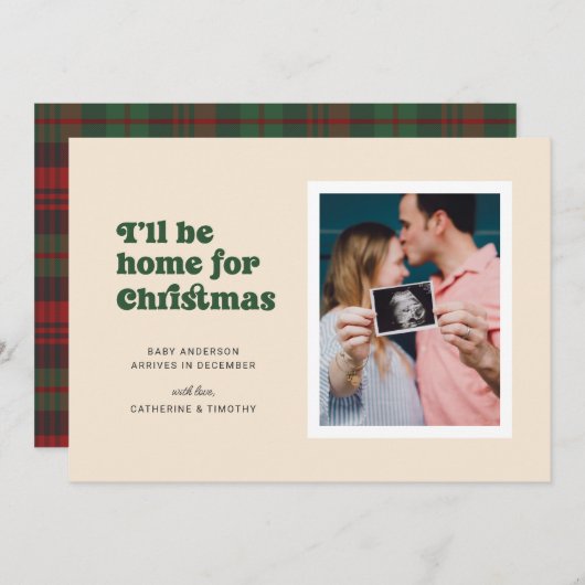 クリスマス（緑）妊娠で帰省 案内状 (正面/裏面)