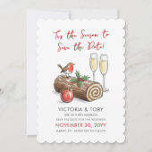 クリスマス 耶誕節の薪 ロビン 祝祭の 冬の結婚式 セーブザデート (正面)