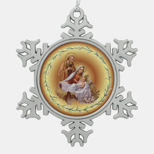 クリスマス~聖家~出生~*~ スノーフレークピューターオーナメント (正面)