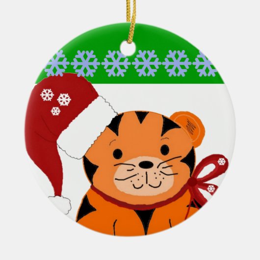 クリスマス 虎 冬の休日 キッズ セラミックオーナメント (正面)