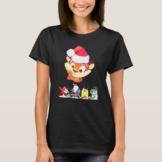 クリスマス 虎 顔 木 雪 パジャマ Xmas 2021 1 Tシャツ (正面)