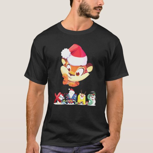 クリスマス 虎 顔 木 雪 パジャマ Xmas 2021 1 Tシャツ (正面)