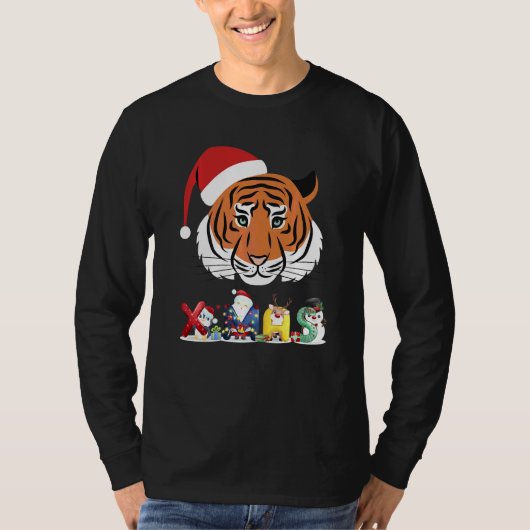 クリスマス 虎 顔 木 雪 パジャマ Xmas 2021 6 Tシャツ (正面)