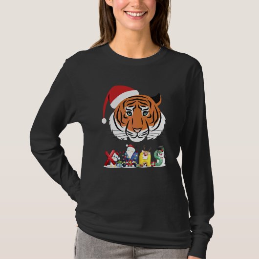 クリスマス 虎 顔 木 雪 パジャマ Xmas 2021 6 Tシャツ (正面)