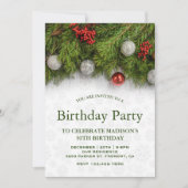 クリスマス+誕生日お祝いのホーリーベリー&パイン 招待状 (正面)