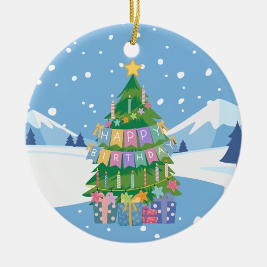 クリスマス+誕生日ツリーオーナメント(12月25日) セラミックオーナメント (正面)