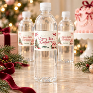 クリスマス+誕生日+ピンクケーキの水ボトルラベル ペットボトルラベル