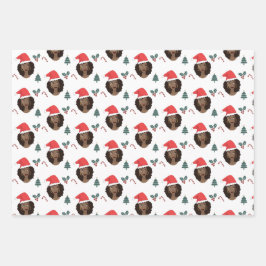 クリスマス、赤いサンタハットを持つ黒人女性 ラッピングペーパーシート