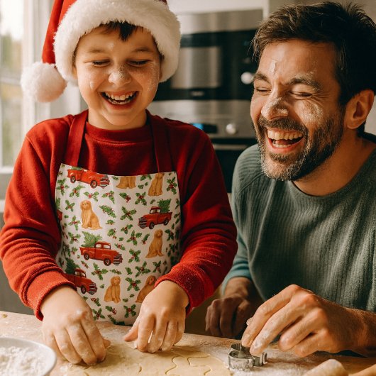 クリスマス 赤いトラック パターン 子供用 エプロン