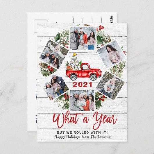 クリスマス 赤いトラック 6枚写真の年のはじまり ポストカード (正面/裏面)