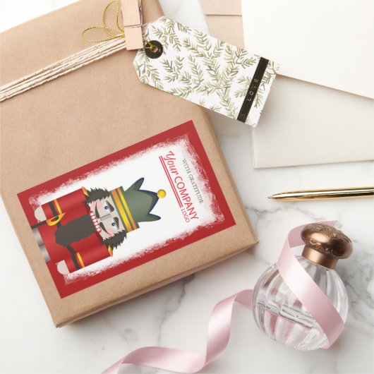 クリスマス 赤いナッツクラッカー会社のロゴ 長方形シール (ギフト)