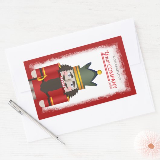 クリスマス 赤いナッツクラッカー会社のロゴ 長方形シール (封筒)