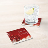 クリスマス – 赤いバウブルと白い雪 スクエアペーパーコースター (インサイチュ)