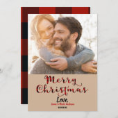 クリスマス　赤いバッファロープレイドのホリデー写真 シーズンカード (正面/裏面)