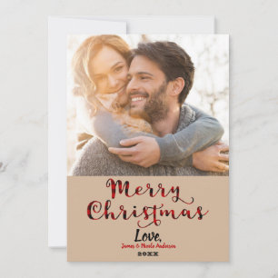 クリスマス 赤いバッファロープレイドのホリデー写真 シーズンカード