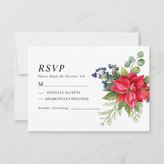 クリスマス 赤い実 ウェディングRSVP 出欠カード (正面)