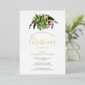 クリスマス 赤い実 ビジネス パーティー ゴールド 箔シーズンカード (立ち正面)