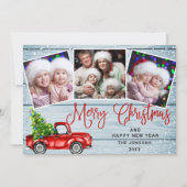 クリスマス 赤い農場のトラック 3 枚の写真 (正面)