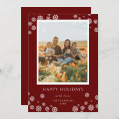 クリスマス　赤い雪の結晶フレーム　写真　ホリデーカード 招待状 (正面/裏面)