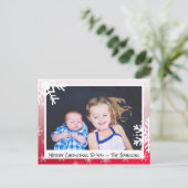 クリスマス 赤い雪の結晶 ファミリーフォトカード ポストカード (スタンド正面)