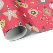 クリスマス – 赤お洒落のオーナメント ラッピングペーパー (ロールコーナー)